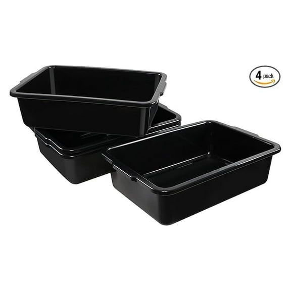 Bus Boxes 34 Liter, 4 Pack Plastic Utility Tubs - Restaurant Bus Tubs, Large Storage Containers for Kitchen, Laundry, Organization, Black