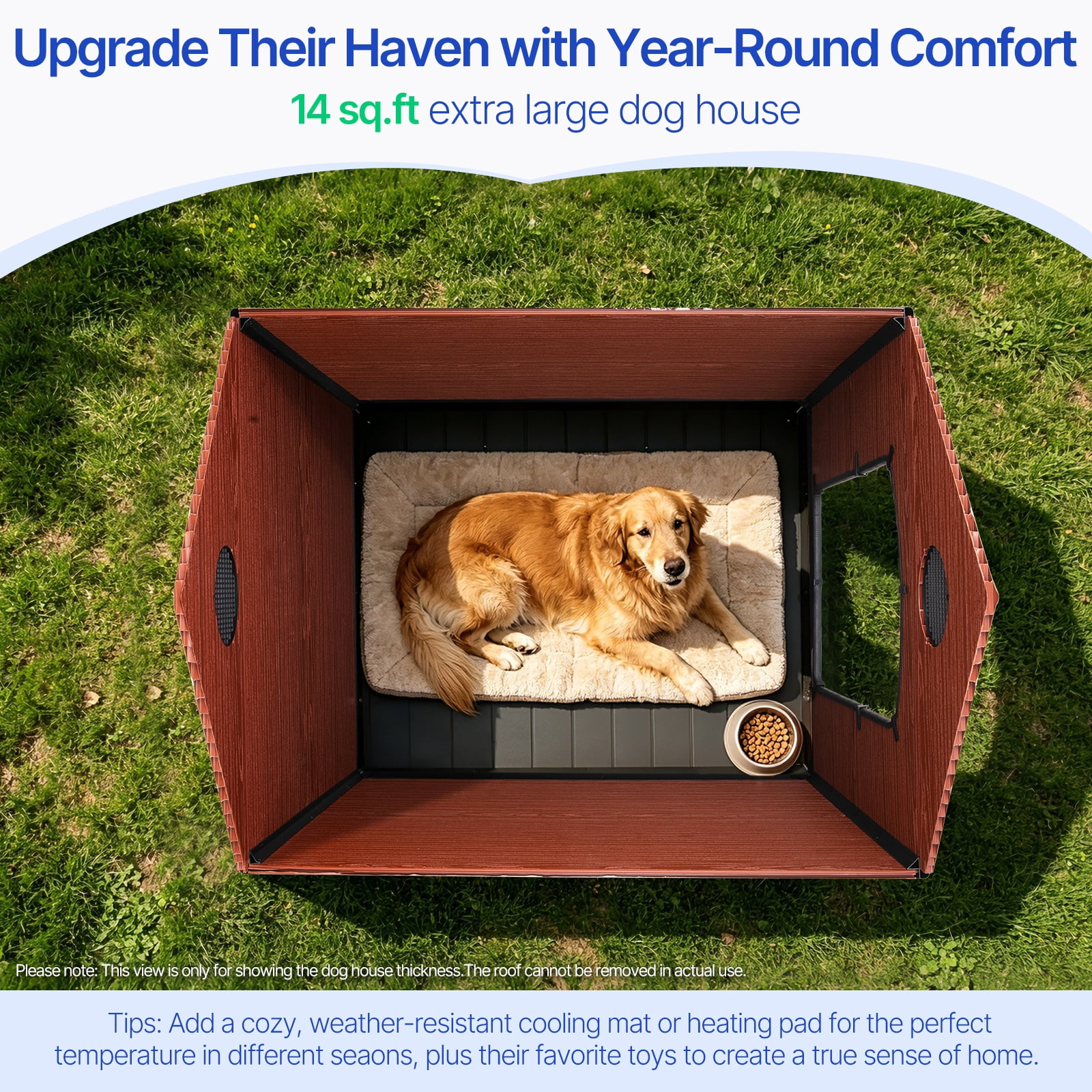 EHHLY 57" Extra Large Dog House Outdoor Weatherproof, 5XL Big Dog House for 2 Large Dogs Outside, Insulated Igloo Pet House with Elevated Floor, Extra Durable Resin Plastic, 4052XL,Rustic Brown,