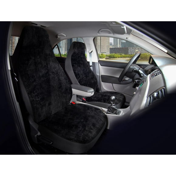 AUTO DRIVE 2-PIECE Black Fur Seat Covers