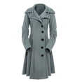 thumbnail image 1 of Gabardina de mujer de manga larga cálida con botones ajustados, abrigo largo a prueba de viento, chaqueta de otoño e invierno, parka con cuello de solapa (XL), 1 of 3