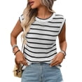 thumbnail image 2 of Women Sweater Vest Top Striped Sleeveless Knit Tank Tops Summer Outfits Black S, 2 of 10