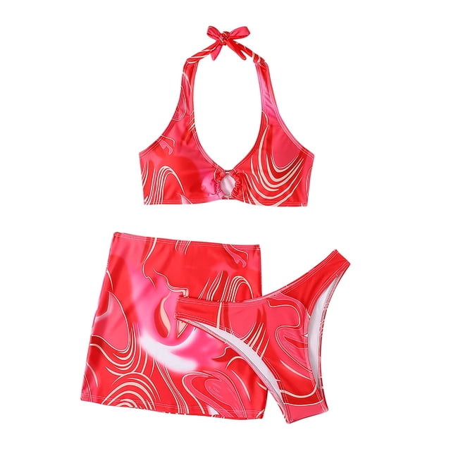 Bikini de tres piezas para mujer Falda corta sexy de tres piezas con almohadilla en el pecho sin aros Wmkox8yi FGJ1382