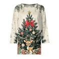 thumbnail image 5 of WTOBBY Women's Casual Round Neck 3/4 Sleeve Loose Printed T-Shirt with Christmas Theme, Women's Holiday Season Top for Daily Wear, Comfortable Fashion Blouse,Beige L, 5 of 6