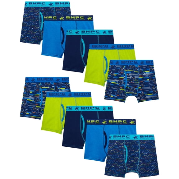 Beverly Hills Polo Club Boys Underwear Cotton Boxer Briefs with Functional Fly & Contour Pouch 10 Pack
