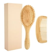 BlueZOO 2pcs Comb Set Anti Static Head Scalp Massage Bamboo Hairdressing Comb(Comb Set )