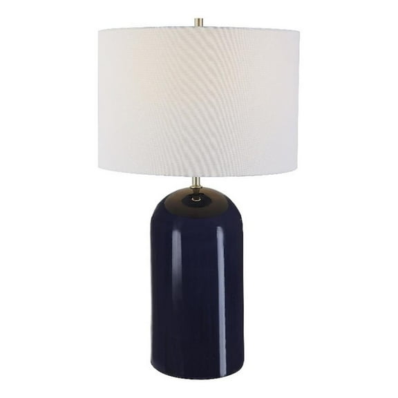 Bowery Hill 1-Light Coastal Ceramic and Fabric Table Lamp in Navy Blue