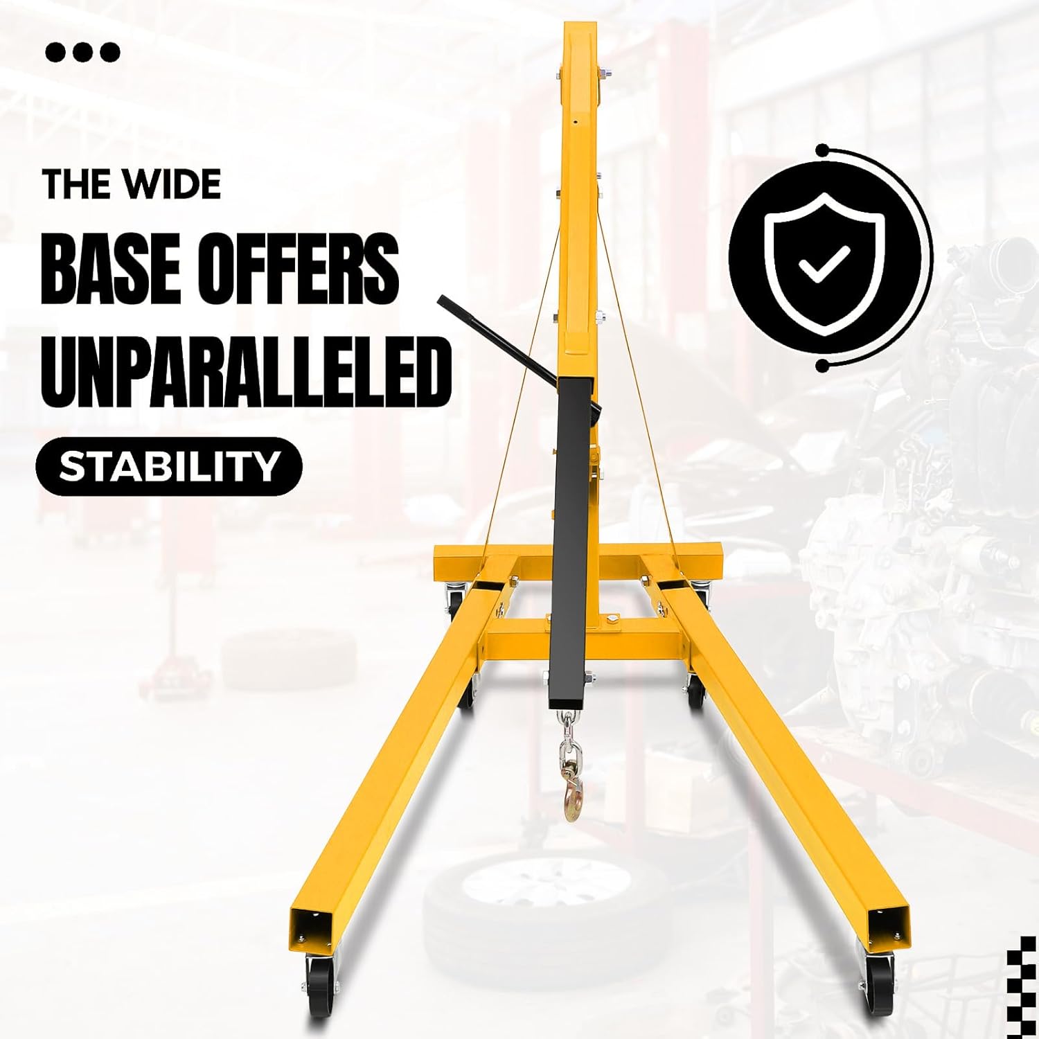 Lumiparty 2T Engine Hoist, Heavy Duty Cherry Picker Shop Crane 4000LB Folding Hydraulic Engine Lift w/ 6 Casters for Garage Workshop Warehouse, Yellow