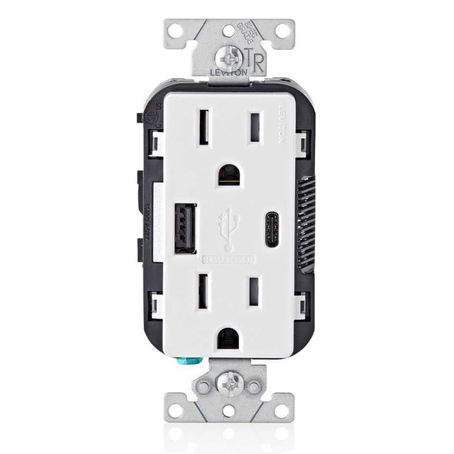 Cargador de pared USB Leviton T5633-W tipo A y tipo C 15A
