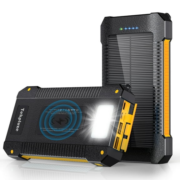 Solar Power Bank 30000 mAh, Wireless Portable Charger Solar Panel External Battery Type-C 5V Dual USB with LED Flashlight (Waterproof, Dustproof, Shockproof) Compatible with iOS & Android