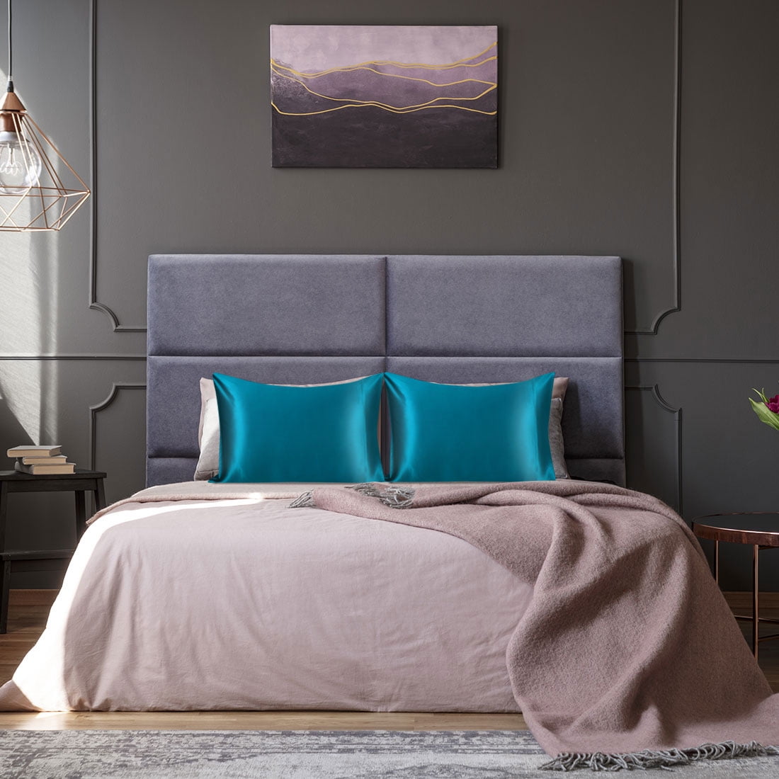 PiccoCasa 25 Momme Silk Pillowcase for Hair And Skin With Gift Box With Envelope Closure King Peacock Blue