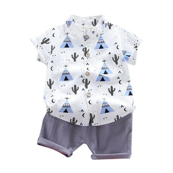 Cathalem T-Shirt and Shorts Outfit Set Kids Fashion Summer Short Sleeve Shirt and Elastic Waist Short Sets,Blue 110