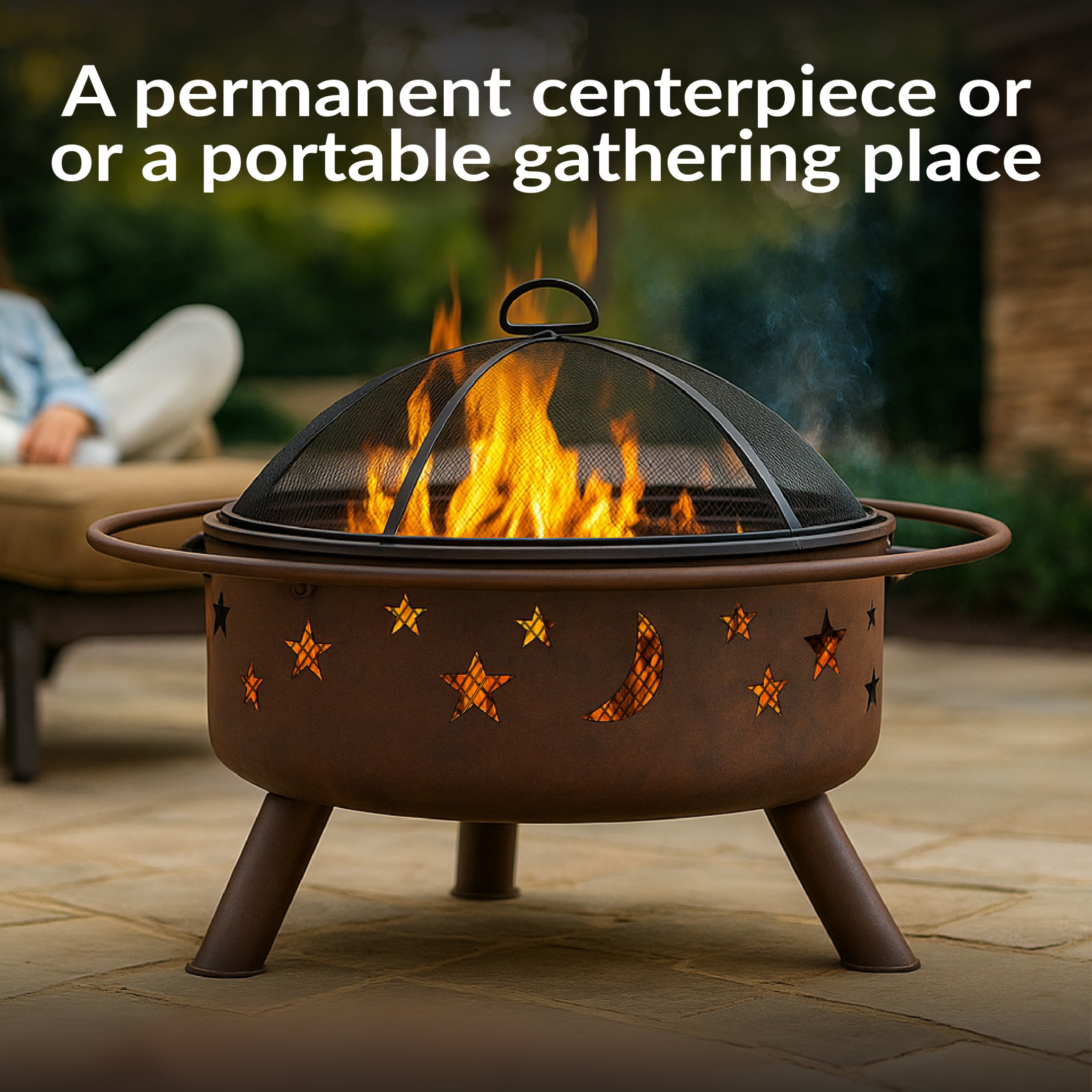 Sunnydaze Cosmic 30" Round Wood-Burning Brown Finish Steel Fire Pit with Cooking Grate
