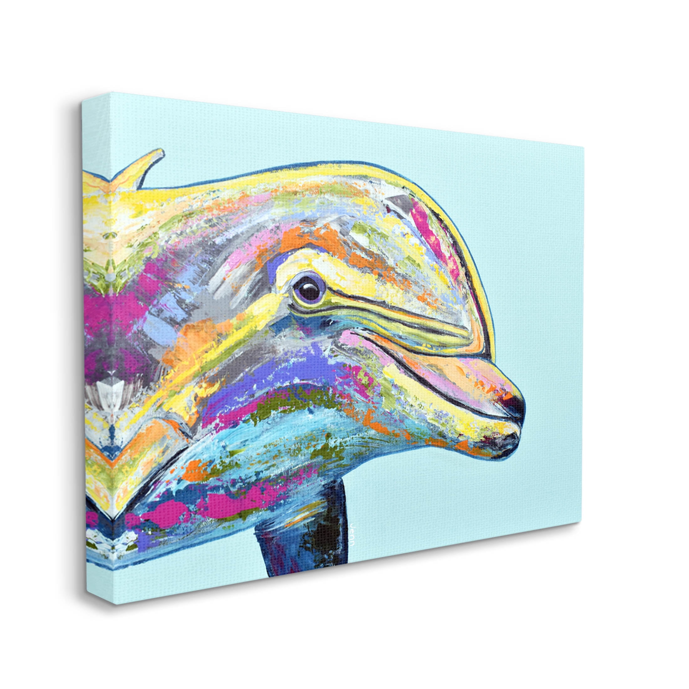 Marine Life Dolphin Turquoise Accent Animals & Insects Graphic Art Gallery Wrapped Canvas Print Wall Art
