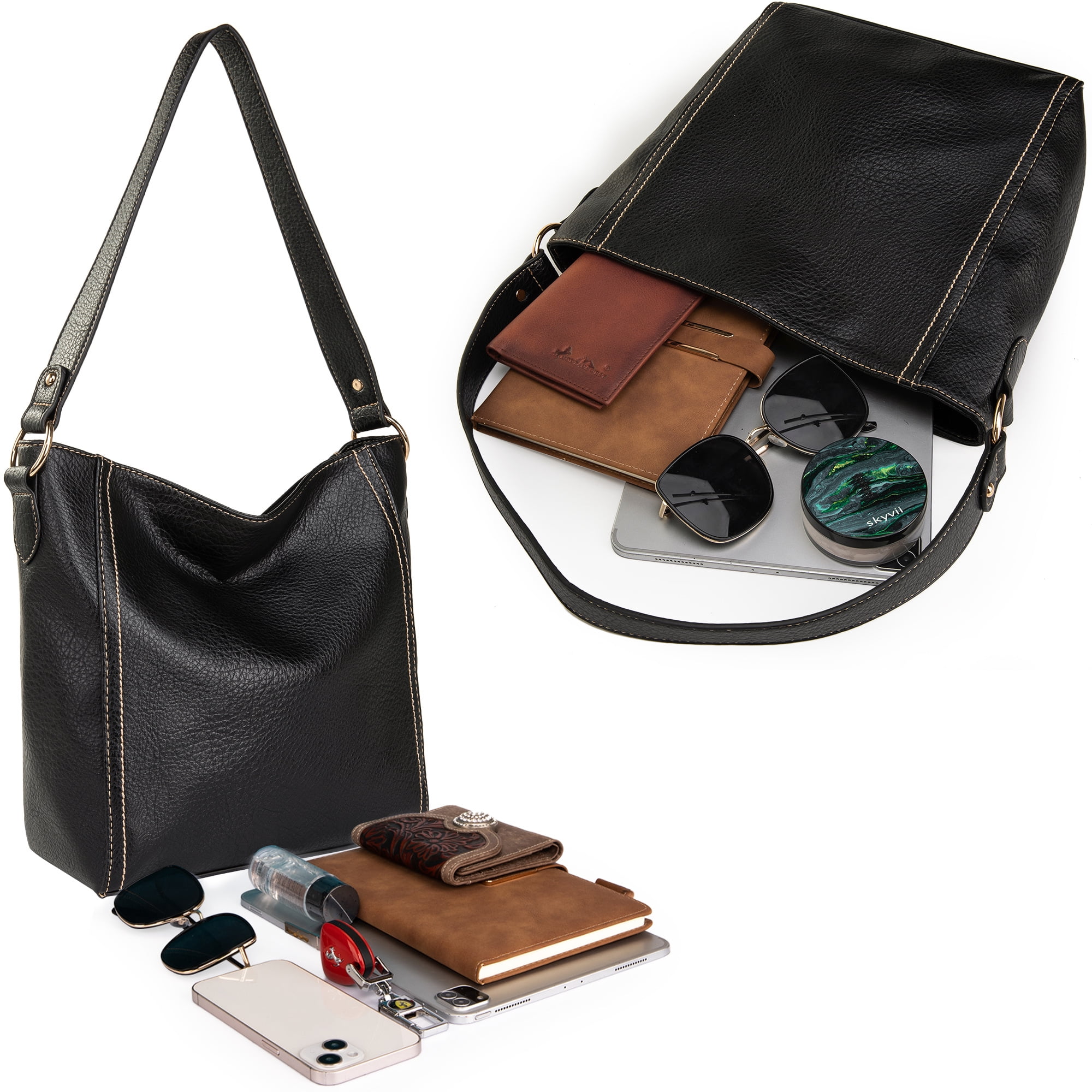 Montana West Hobo Bags for Women Vegan Leather Shoulder Purses and Handbags, Black