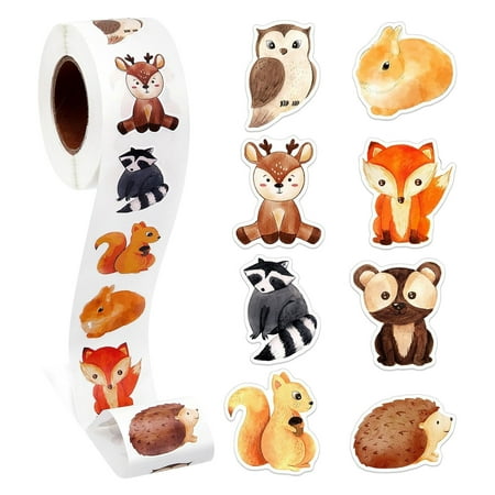 IGEED 500pcs Forest Animal Stickers Roll Forest 8 Patter Stickers for Kids Sticker Roll 8 Patterns Cute Rabbit Stickers Boys Girls Kids Gift Sticker Roll for School Classroom Home
