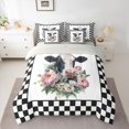 thumbnail image 3 of Manfei Floral Cow Full Size Bedding Sets 7 Pieces,Geometric Plaid Full Size Bed in a Bag,White Black Pink, 3 of 6