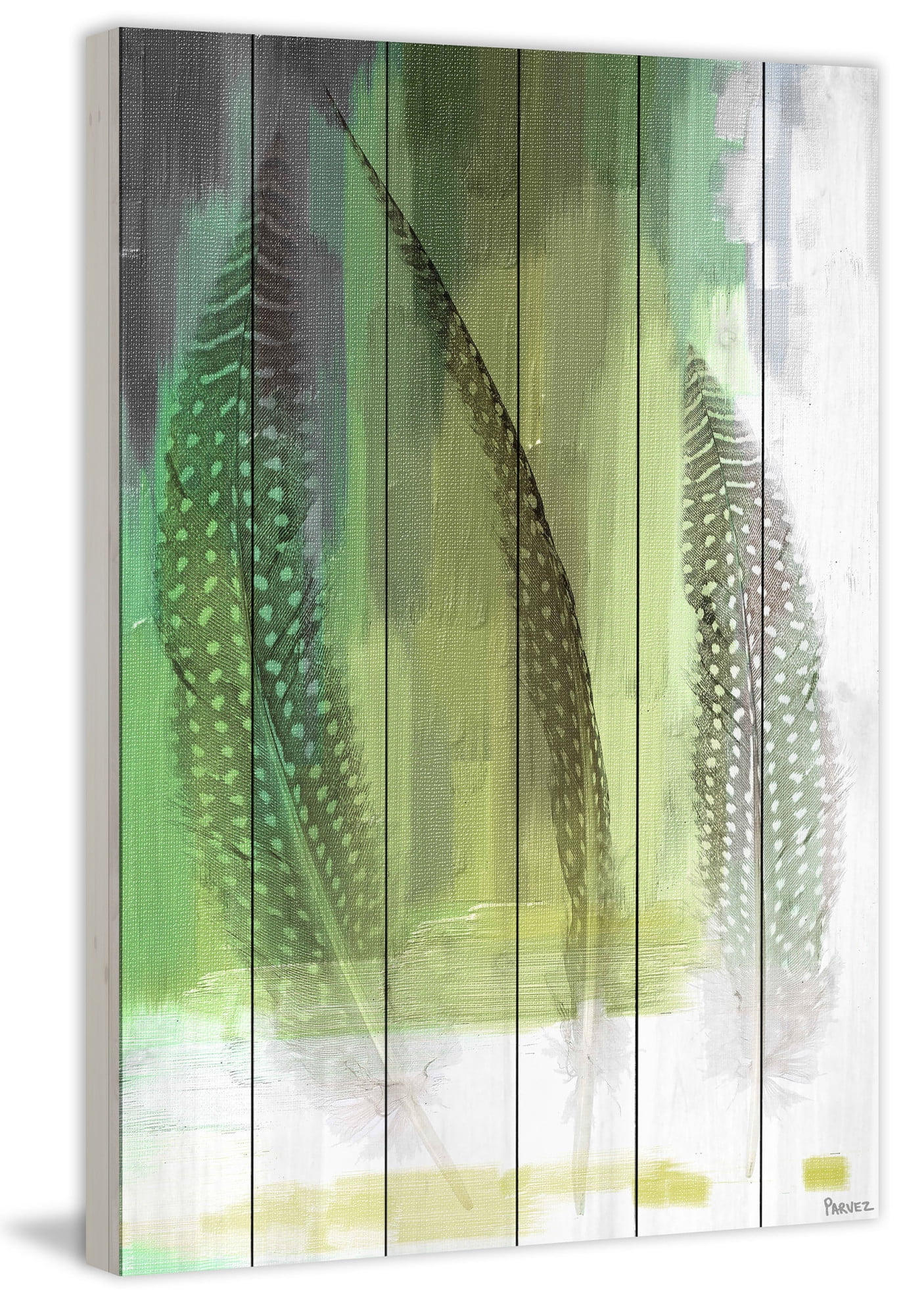 Parvez Taj "Emerald Feathers" Print on White Wood