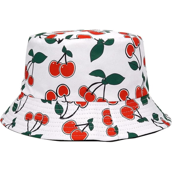 CoCopeaunts Men Fisherman Hat Cherry Fruit Cotton Women Bucket Hat Summer Travel Packable Wide Brim Reversible Fisherman Cap