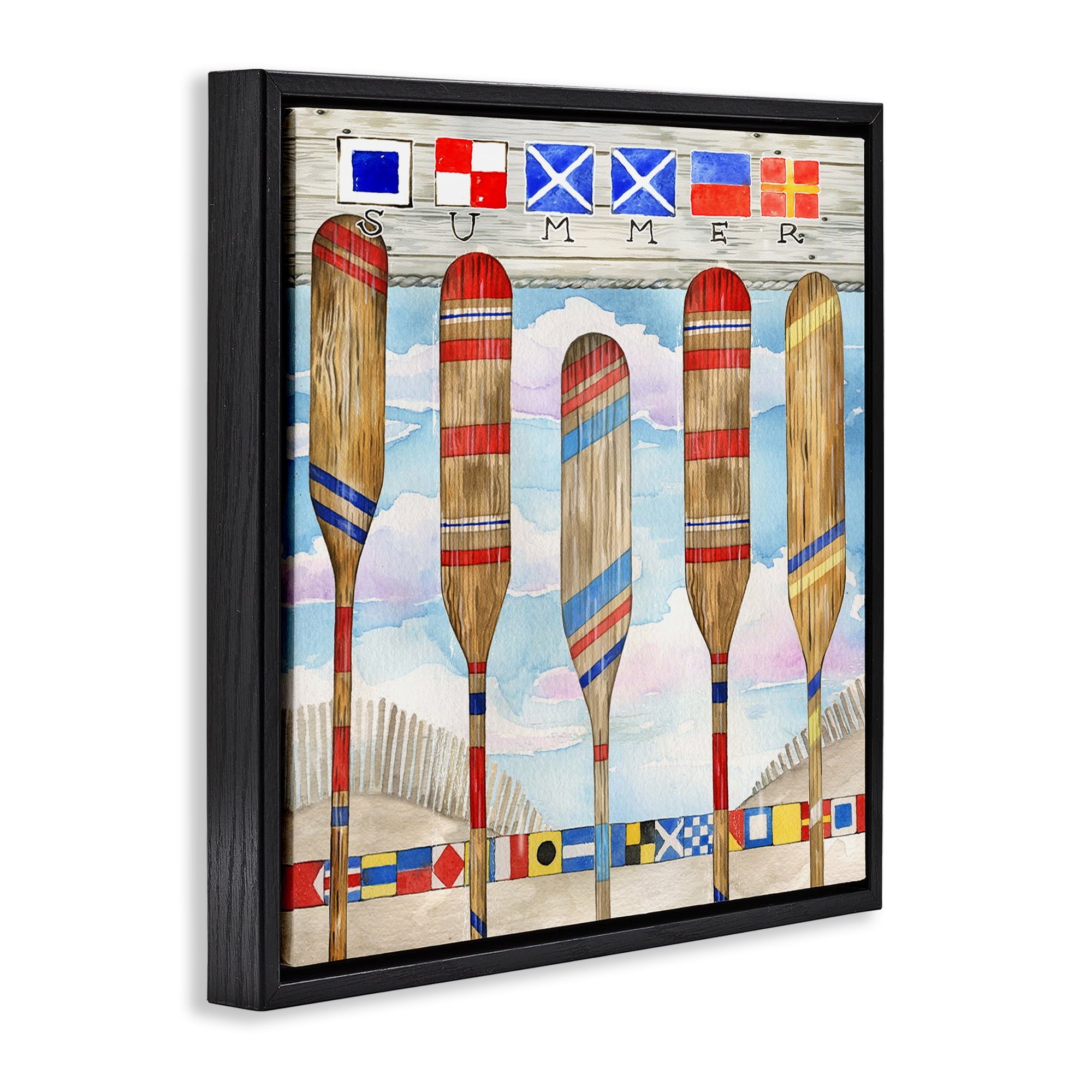 Stupell Industries Maritime Summer Paddles Nautical & Beach Painting Black Floater Framed Canvas Art Print Wall Art, 18 x 18