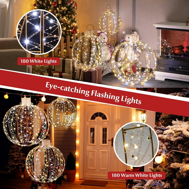 Costway 3 Pack Christmas LED Light Balls Outdoor Hanging Light