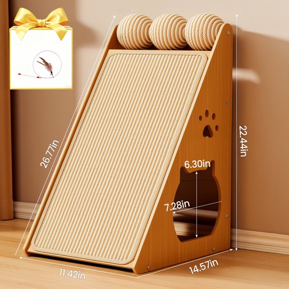 Senmeo Jute Ball on Top Multifunctional Cat Scratching Pad With Free Cat Teaser Wand