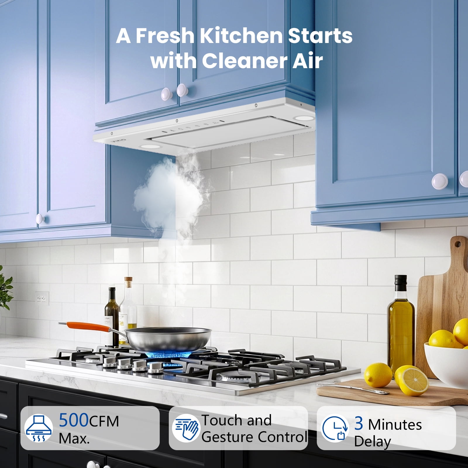 VIKIO 30 inch Insert Range Hood 900CFM Convertible Ducted to Ductless Exhaust Fan, Carbon Filter, Touch Panel, Stainless Steel, Silver