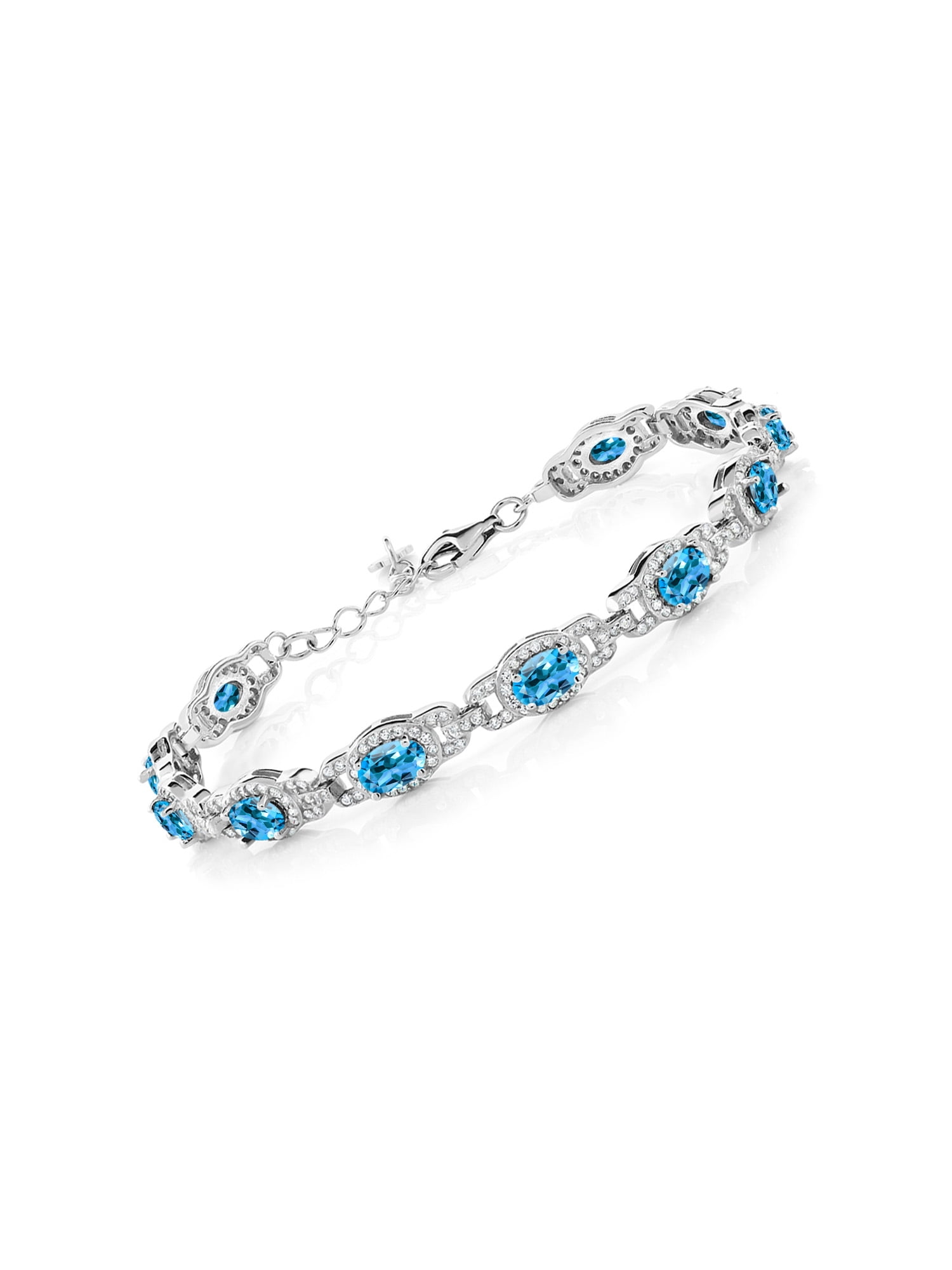 Gem Stone King - Swiss Blue Topaz 925 Sterling Silver Women's Tennis