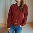 thumbnail image 6 of Womens Crewneck Knit Shirts Casual Cardigans Sweaters Classic Button Open Front Long Sleeve Jackets, 6 of 7
