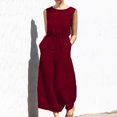 thumbnail image 2 of Women's Solid Linen Jumpsuits 2023 Rompers V Neck Belt Overalls Elegant Short Sleeve One Piece Romper with Pockets, 2 of 7