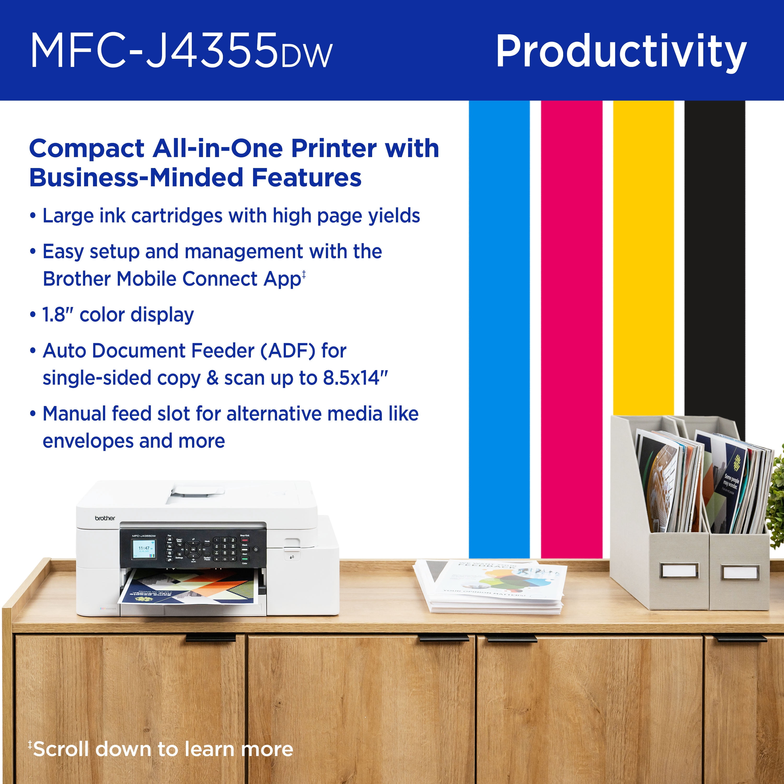 Brother INKvestment 4355 MFC-J4355DW Wireless Color Inkjet All-in-One Printer with 1.8” Color Display and Manual Feed Slot