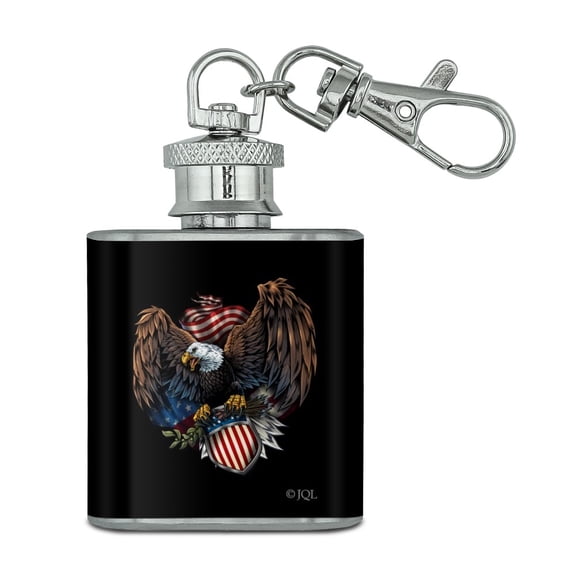 Patriotic Eagle USA American Flag Shield Stainless Steel 1oz Mini Flask Key Chain