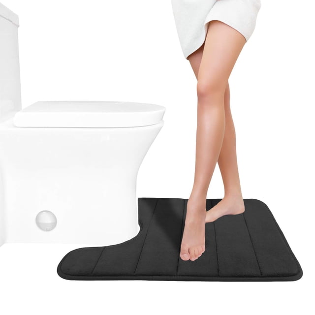 Alfombra de baño Yimobra de espuma viscoelástica en forma de U, 60 x 50 cm, color negro
