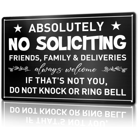 No Soliciting Metal Sign for House Front Door 12 X 8 Inches, Friends Family & Deliveries Always Welcome No Soliciting Sign for Home Entryway, No Solicitation Sign Wall Decor