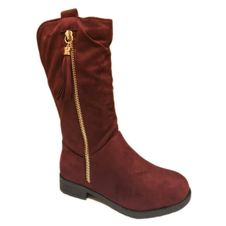 - New Girls Slouch Comf Tall Midcalf Suede Winter Boots Shoes (4, Wine GRTA-K)