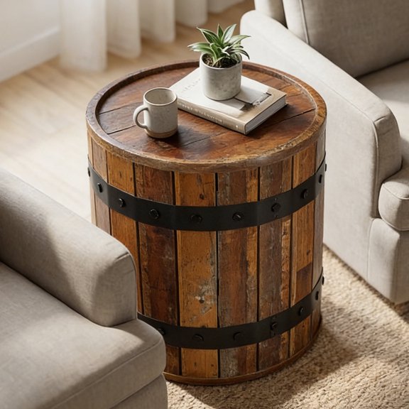 19.7" Round Barrel Side Table with Hidden Storage, Farmhouse Rustic Wooden End Table with Removable Lid, 24" Tall Sofa Side or Bedside Nightstand for Living Room