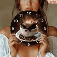 thumbnail image 2 of 2D Flat 1pc 10Inch wooden wall clock with crackle print coffee and coffee cup design, silent quartz clock, suitable for living room, kitchen, dining room, office decoration, 2 of 7