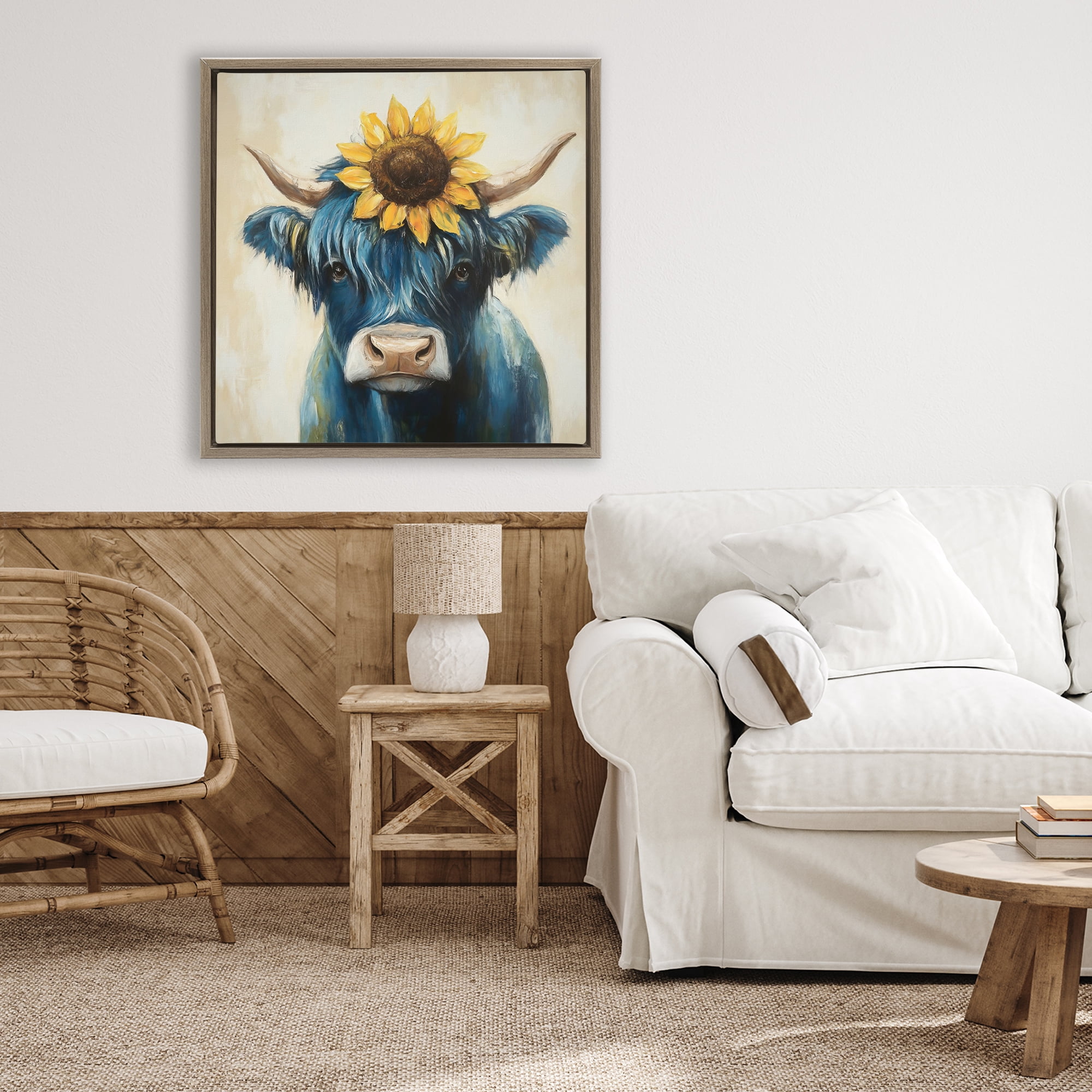 Stupell Industries Pastoral Sunflower Highland Brown Framed Floater Canvas Wall Art, design by Tina LeCour