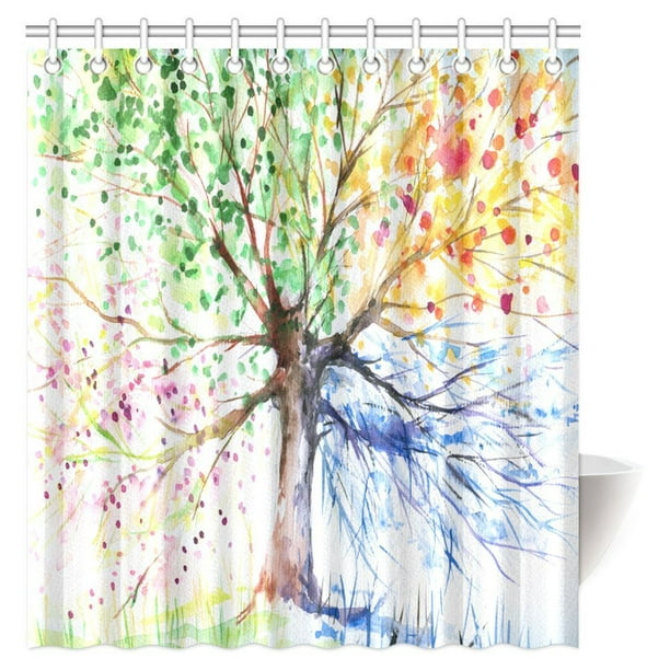 Mypop Colorful Tree Four Seasons, Fabric Tree Shower Curtain