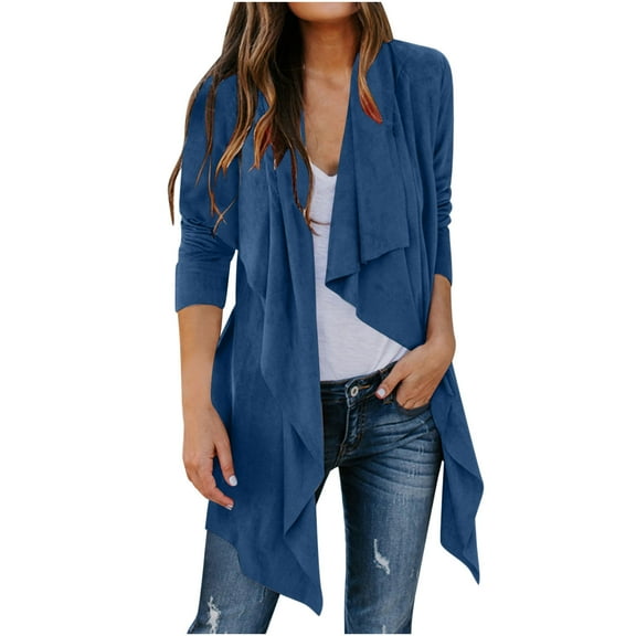Womens Suede Jacket Ruffled Asymmetric Long Velvet Blazers Coat Casual Jackets Lightweight Casual Open Front Cardigan Long Sleeve Lapel Coat 2026 Fall Fashion Trends Clothes
