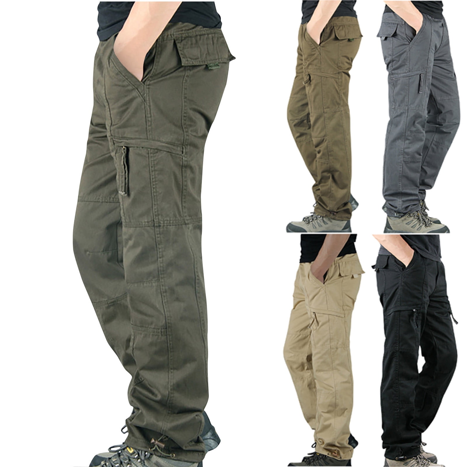 symoid Mens Cargo Pants Clearance Multi Pocket Outdoor Casual Khaki ...