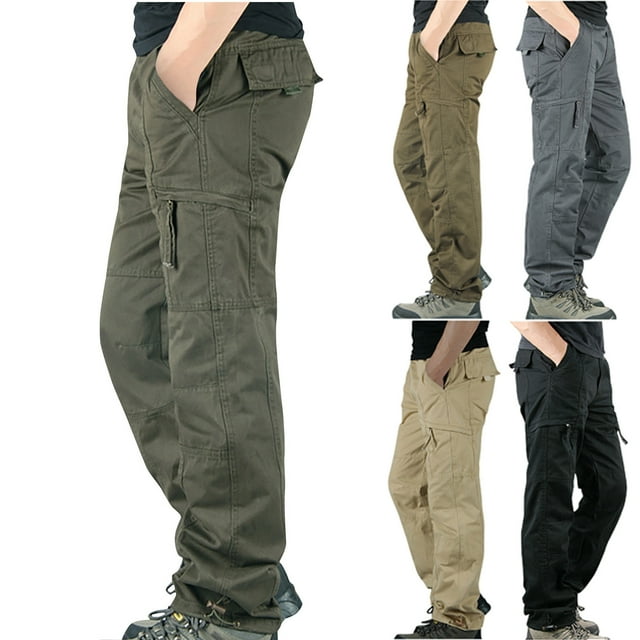 Styesk Men's Pants Men's Cargo Pants Slim Multi Pocket Straight Trousers Outdoor Sports Overalls Pants