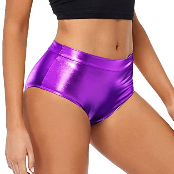 Alitao Leather Shorts Womens Shorts Casual Short High Waisted Shorts Leather Metallic Solid Color High Gloss Women's Super Shorts Hot Pants Micro Shorts Womens Shorts Purple M
