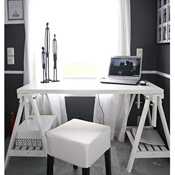 Ikea Linnmon White Desk Table 47x23" with 2 Trestle Shelf Legs Height and Angle Adjustable
