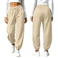 thumbnail image 5 of Lnmiateer Cozy Fleece Jogger Pants for Women High Rise Drawstring Waist Barrel Leg Pockets Street Daily Winter Warm Casual Wear, 5 of 9