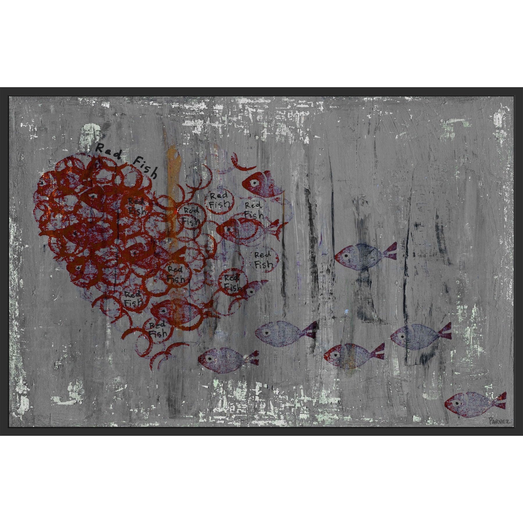 Fish Heart Floater Framed Painting Print on Canvas