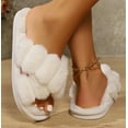 thumbnail image 5 of Women's Open Toe Slippers Fuzzy  House Slippers for Women Cozy Criss Cross Furry Slides Slippers, 5 of 9