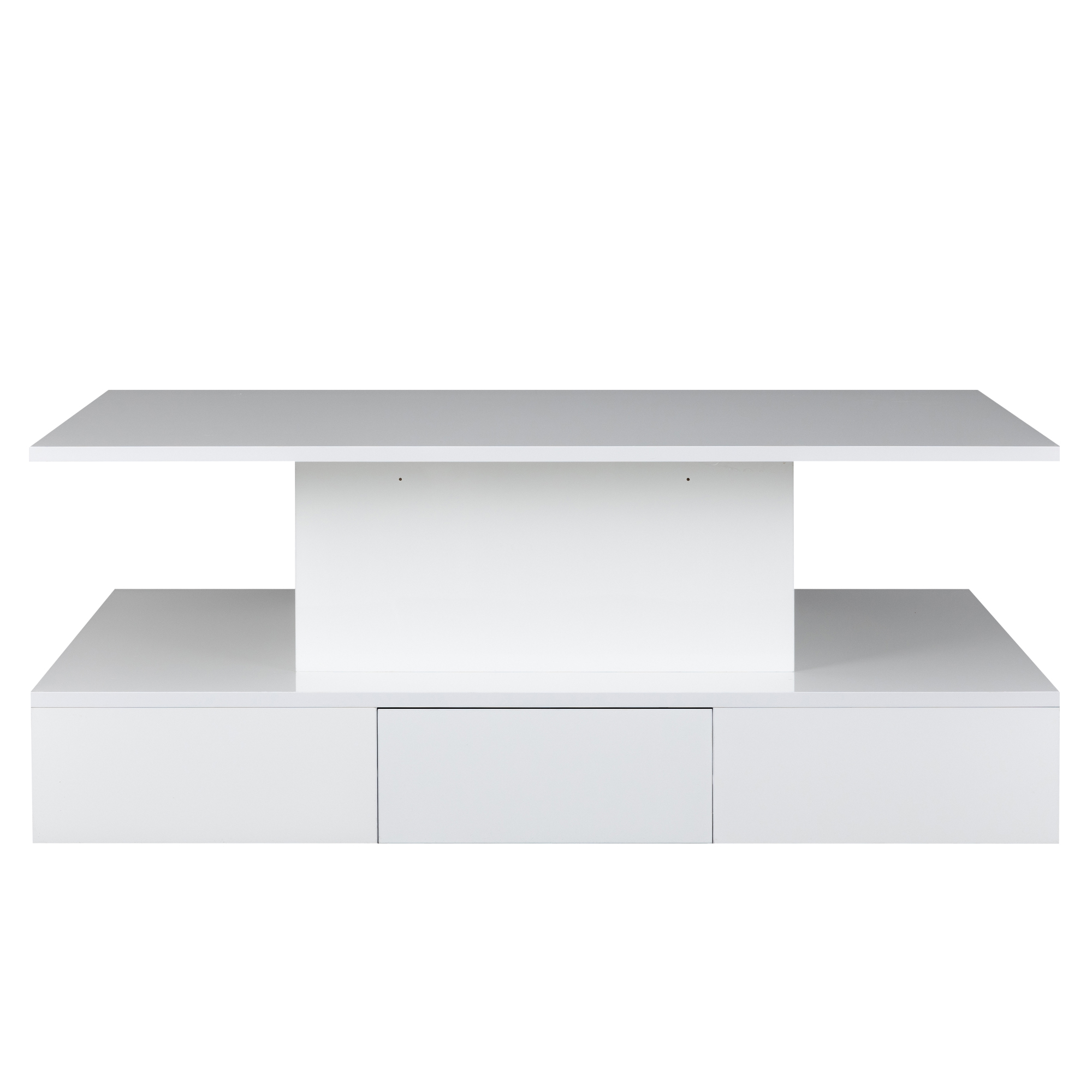 White LED Coffee Table for Living Room, PAPROOS Modern High Glossy Center Table with 4 Drawers, Smart Cocktail Table Rectangle, Sofa Side Tea Tables with LED Lights, 41"L×25"W×16"H