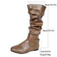thumbnail image 4 of NTACZA Women Booties Wide Calf Knee-High Slouch Brown Pointed Toe Buckles Boots Woman Shoes 38, 4 of 8