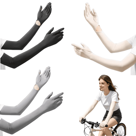 3 Pairs UPF50 Ice Silk Long Sun Protection Gloves, Integrated Arm Sleeve Touch Screen UV Block Mittens for Driving, Cycling & Outdoor Activities