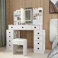 thumbnail image 2 of Jopath Vanity Desk with Sliding Mirror and Lights,Farmhouse Makeup Table Desk with 11 Drawers,Vanity Makeup Table with Sponge Soft Stool,White, 2 of 7